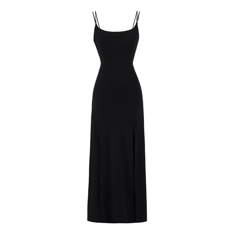 Split Spaghetti Strap A-Line Maxi Dress