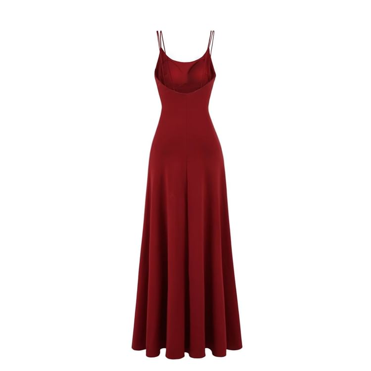 Split Spaghetti Strap A-Line Maxi Dress