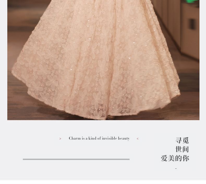 Floral Collar Evening Jacquard Halter Neck Dress Faux A-Line Stand Fringed Pearl