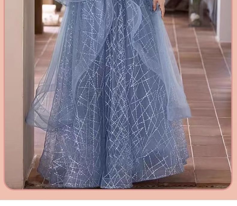 Ruffle Off-Shoulder Evening A-Line Sequin Gown Floral