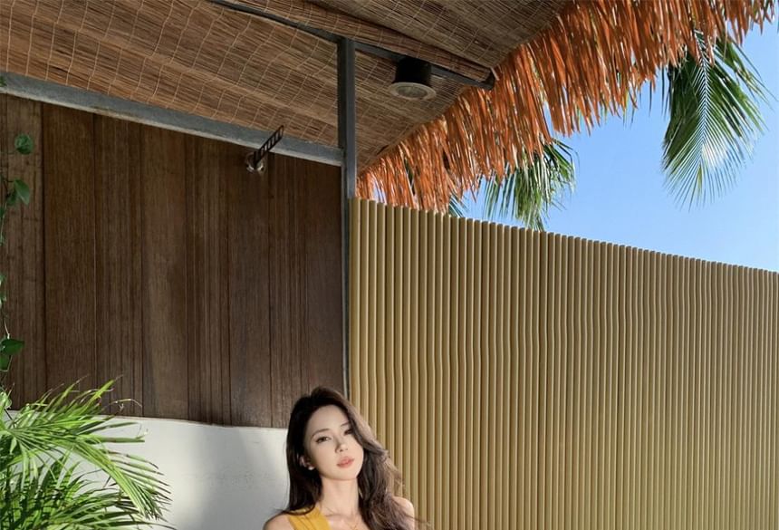 Spaghetti Strap V-Neck Asymmetrical Plain Maxi A-Line Dress