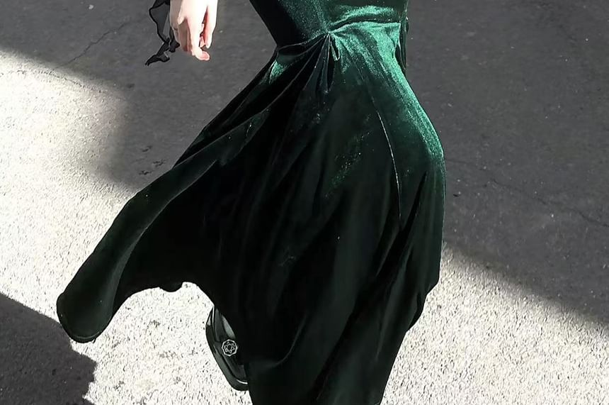 Mesh Panel Velvet Shrug with Lace Mermaid Dress Set