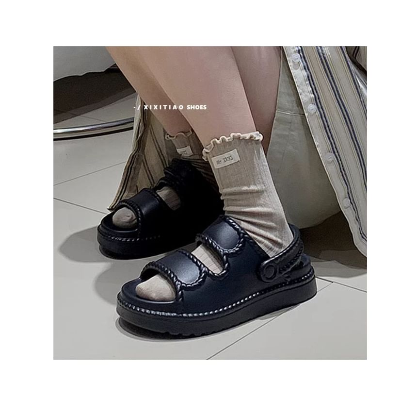 Faux Leather Adhesive Strap Platform Sandals
