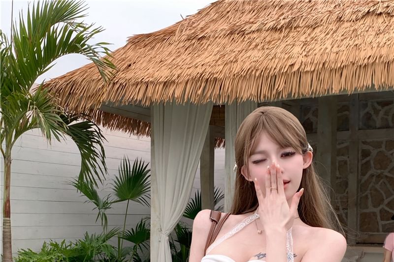 Rise Trim Washed Denim Lace Pants Low Hot