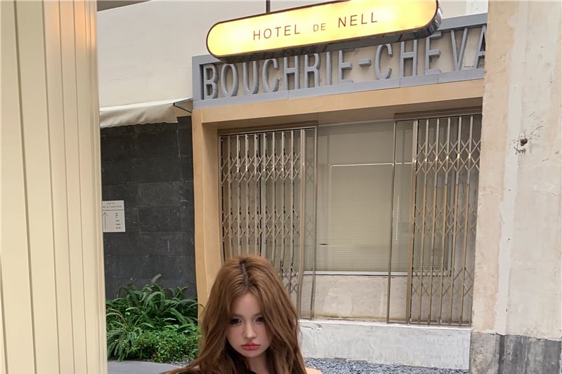 Drawstring Pullover Contrast Waist Off-Shoulder / Trim Plain