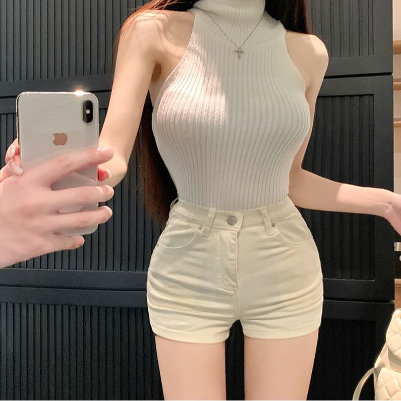 High Pants Plain Hot Waist Denim