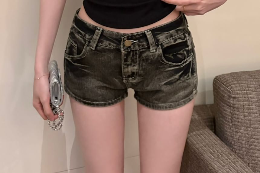 Low Rise Washed Hot Pants Denim