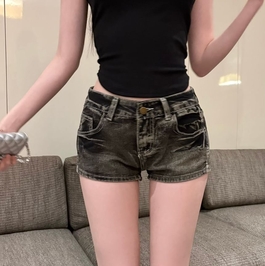 Low Rise Washed Hot Pants Denim