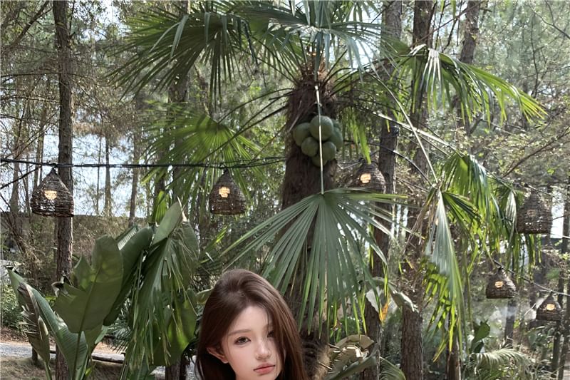 Trim Mid Tube Bow Lace Ruched Plain Crop Top Rise Accent / Washed