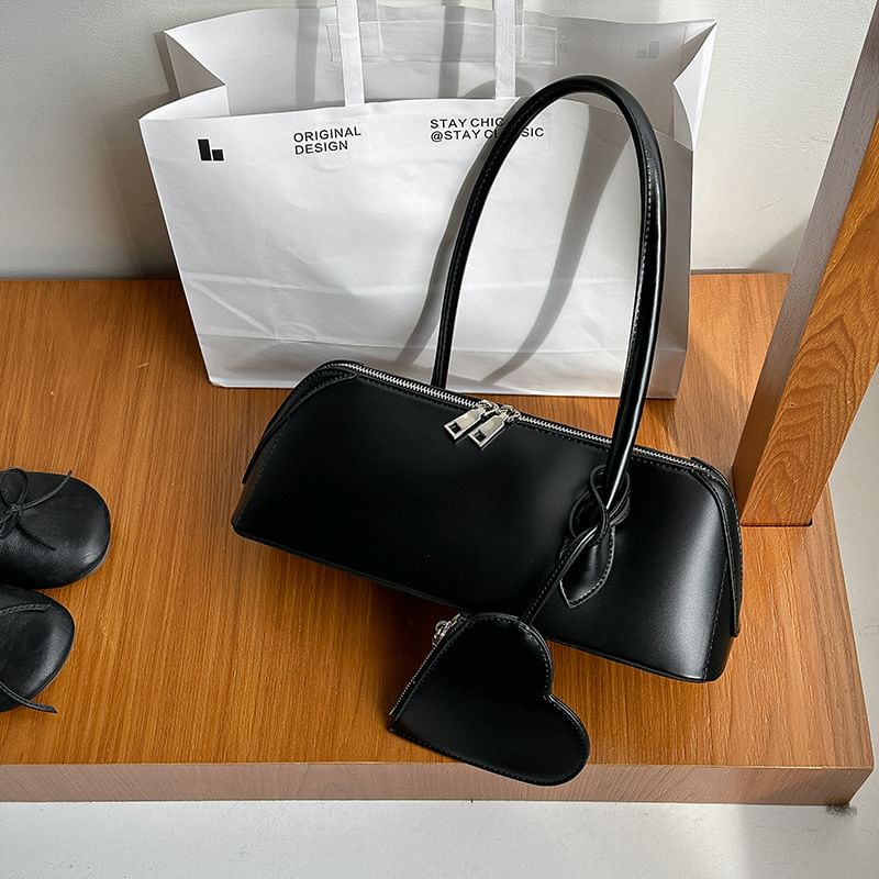 Shoulder Heart Leather Faux Bag Purse + Set: Coin