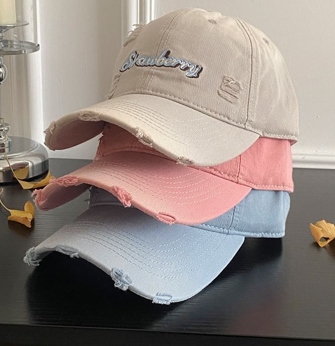 Baseball Embroidered Lettering Cap Distressed