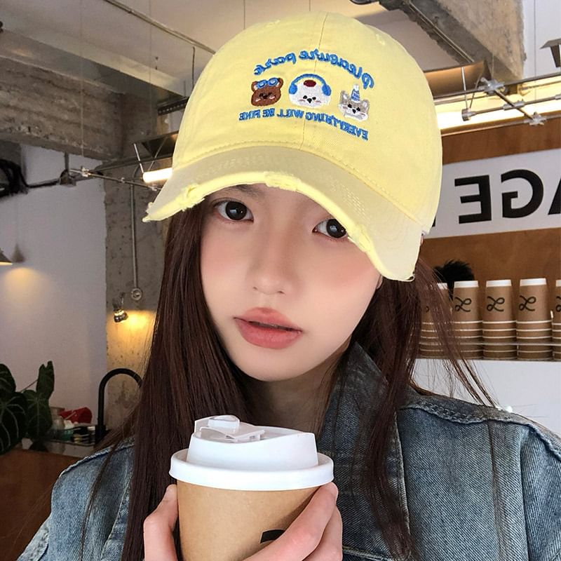 Cap Baseball Distressed Embroidered Cartoon