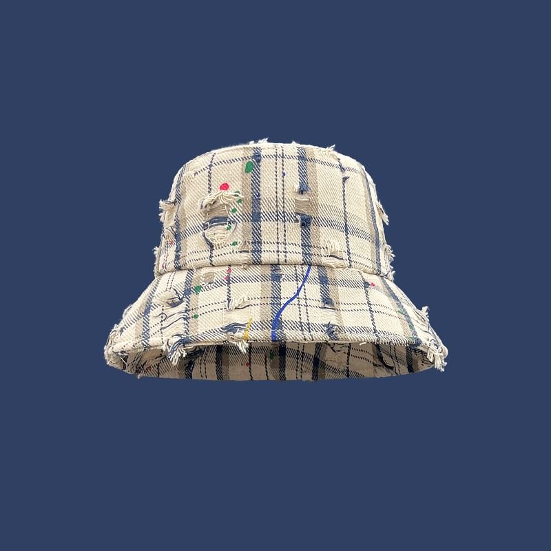 Bucket Hat Distressed Plaid