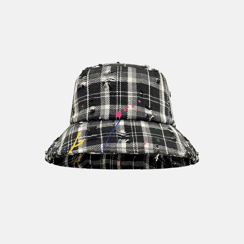 Bucket Hat Distressed Plaid