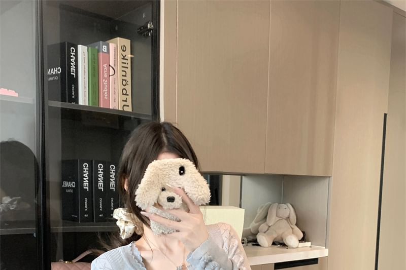 Sleeveless Plain Crop Cable + Neck Cardigan Scoop Top Knit Set: