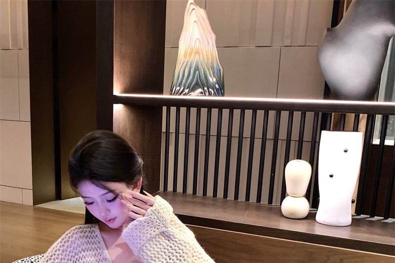 / Flower Strap V-Neck Crochet Bodycon Print Plain Cardigan Mini Dress Spaghetti