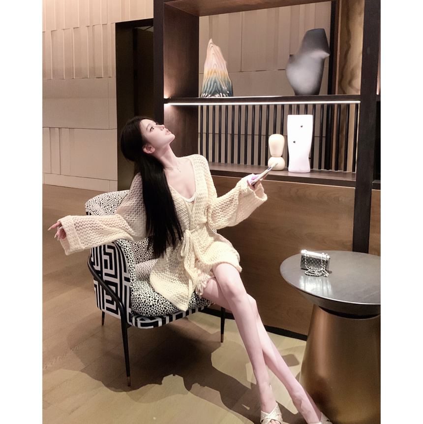 / Flower Strap V-Neck Crochet Bodycon Print Plain Cardigan Mini Dress Spaghetti