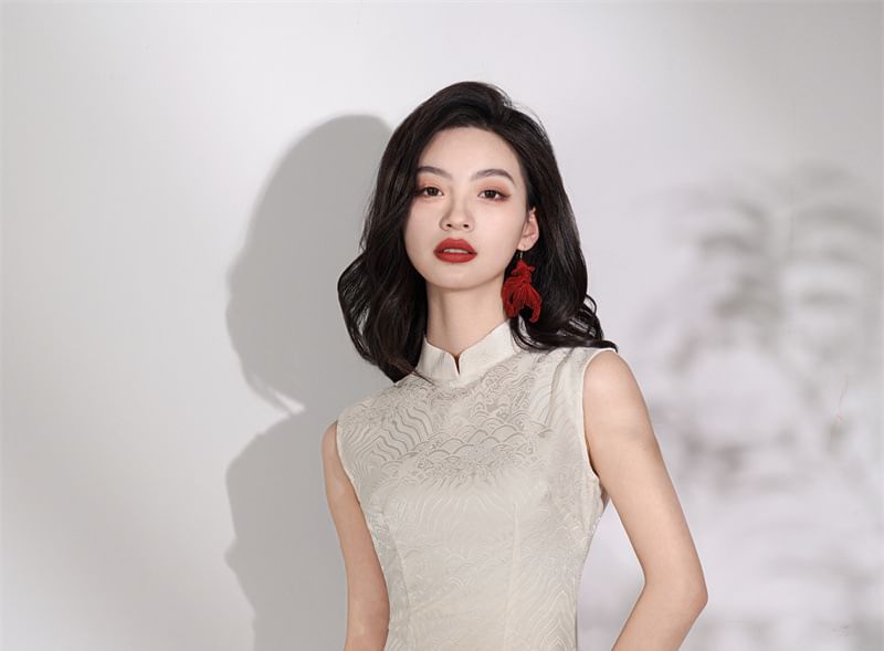 Sleeveless Stand Collar Plain Maxi Sheath Dress