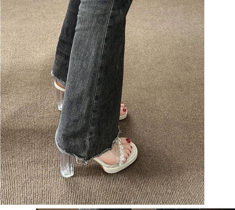 Rhinestone Transparent High Heel Slide Sandals