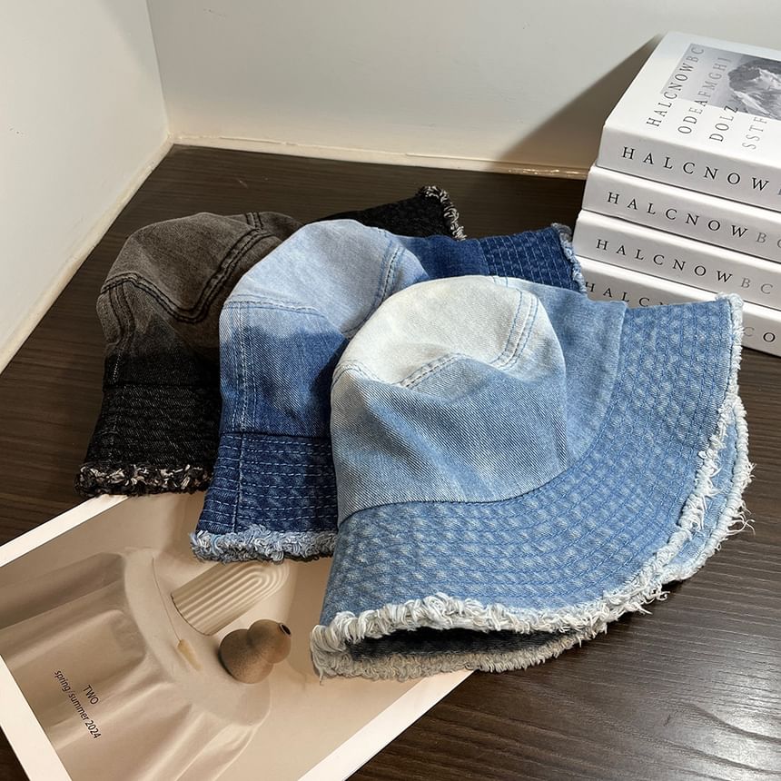Hat Bucket Distressed Denim