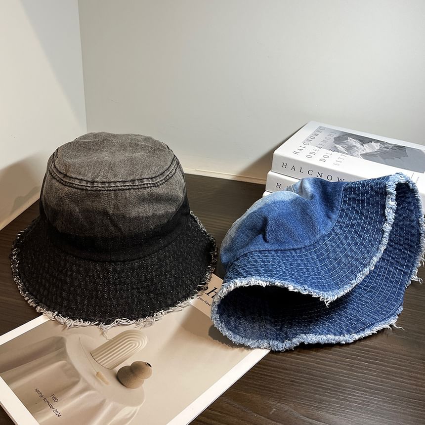 Hat Bucket Distressed Denim