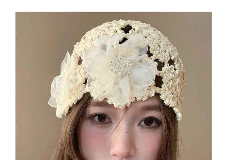 Knit Floral Bonnet Hat