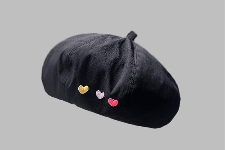 Beret Heart Hat Embroidered