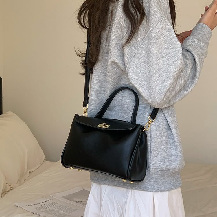 Twist Leather Lock Faux Bag Crossbody