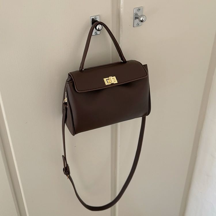 Twist Leather Lock Faux Bag Crossbody