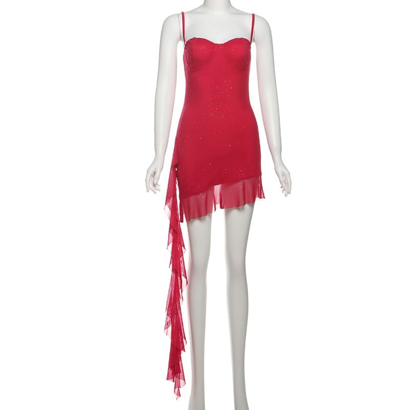 Sweetheart Neckline Glitter Mini A-Line Dress with Spaghetti Straps
