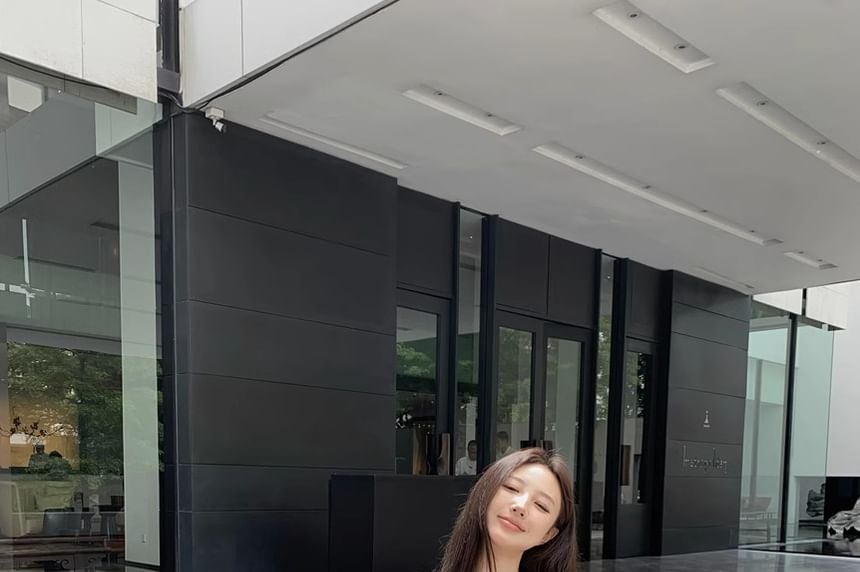 Set: + Skirt Top Plain A-Line V-Neck Waist Tank Elastic Maxi Asymmetrical