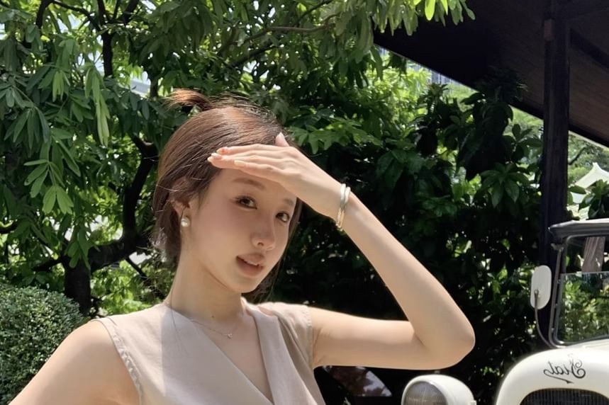 Set: + Skirt Top Plain A-Line V-Neck Waist Tank Elastic Maxi Asymmetrical