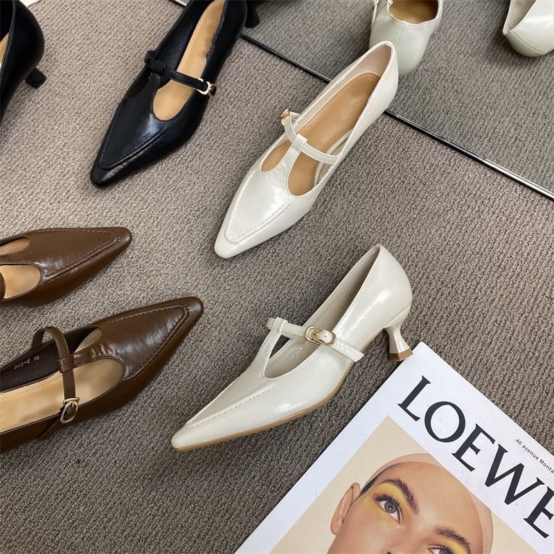 Jane Pointed Heel Pyramid T Shoes Strap Mary