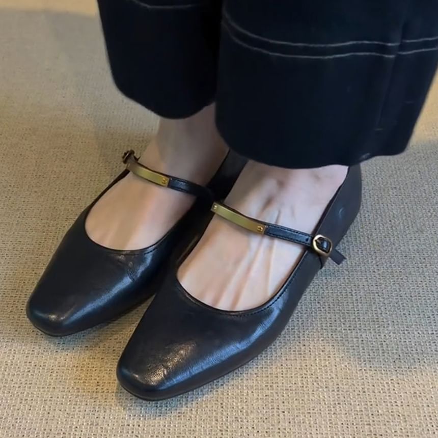 Mary Jane Flats Toe Accent Square Metal