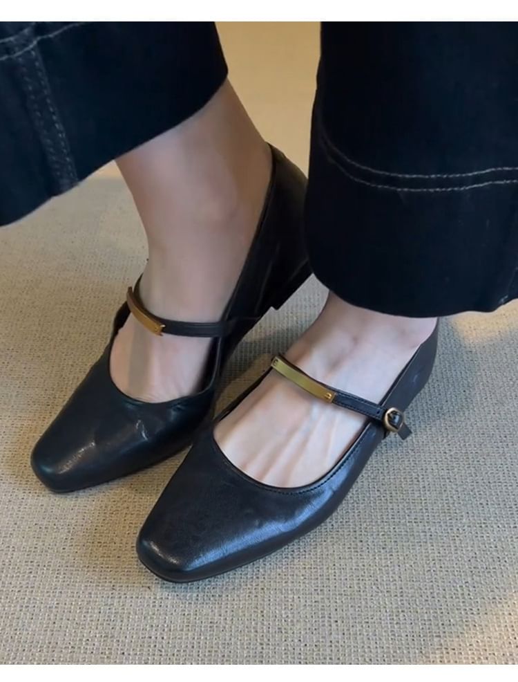Mary Jane Flats Toe Accent Square Metal
