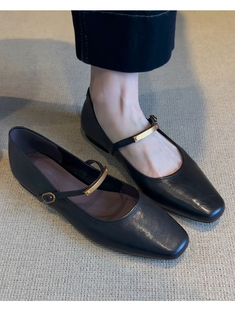 Mary Jane Flats Toe Accent Square Metal