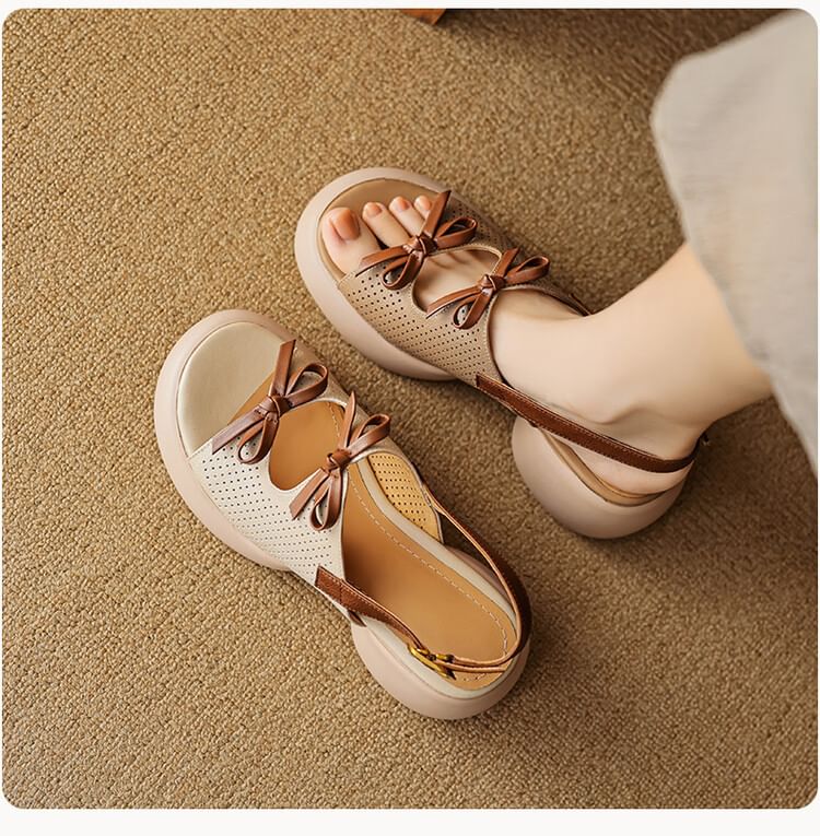 Ribbon Platform Faux Accent Sandals Leather