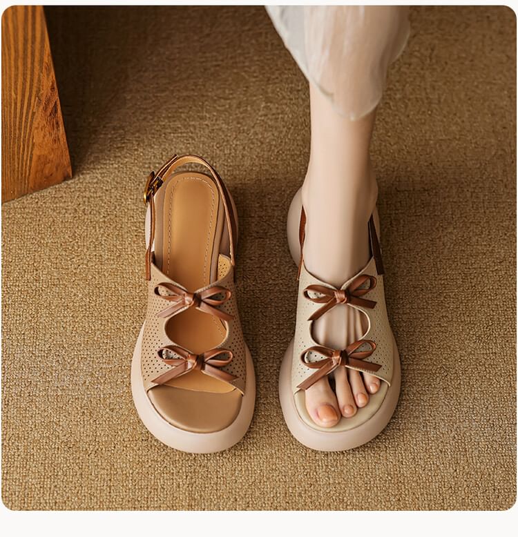 Ribbon Platform Faux Accent Sandals Leather