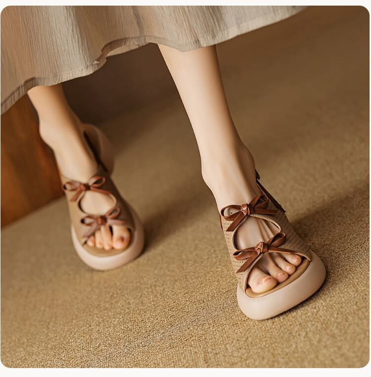 Ribbon Platform Faux Accent Sandals Leather