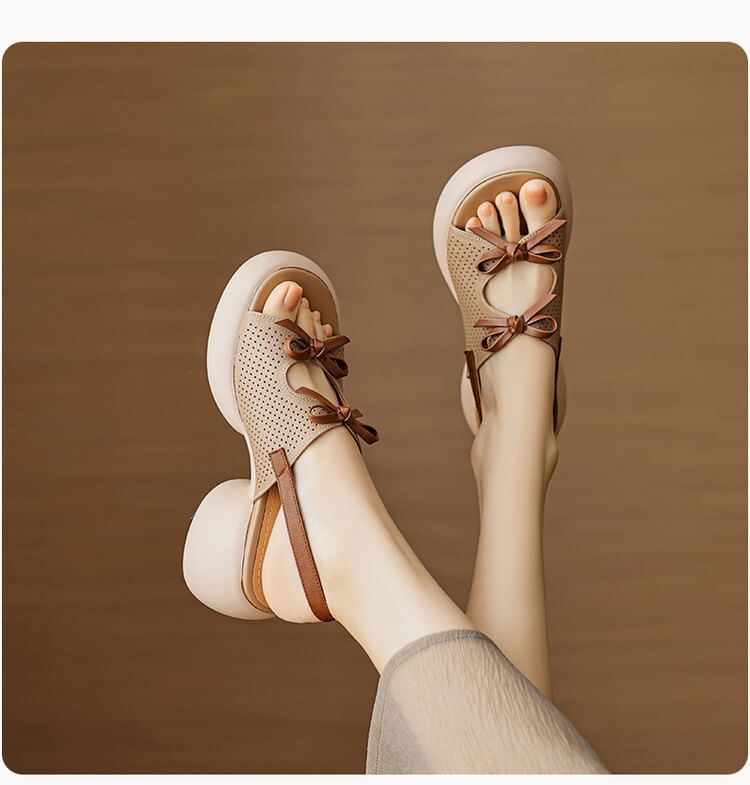 Ribbon Platform Faux Accent Sandals Leather