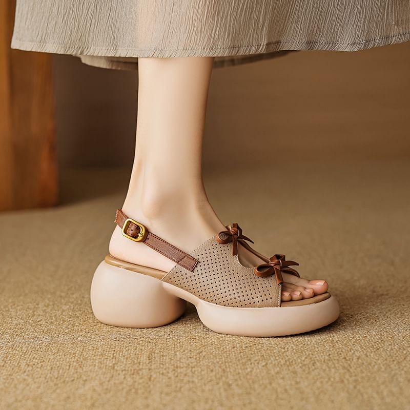 Ribbon Platform Faux Accent Sandals Leather
