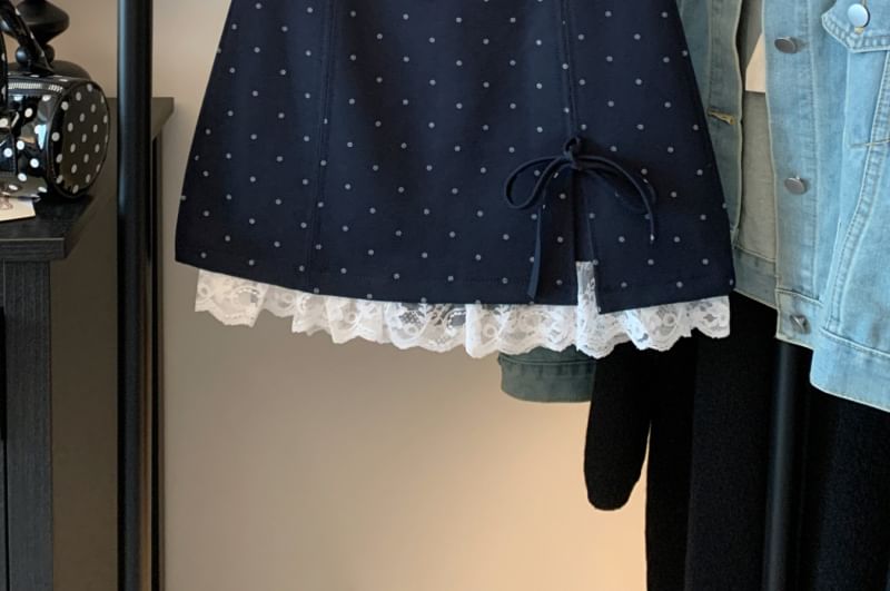 Accent High Bow Waist Mini Panel Skirt Lace A-Line