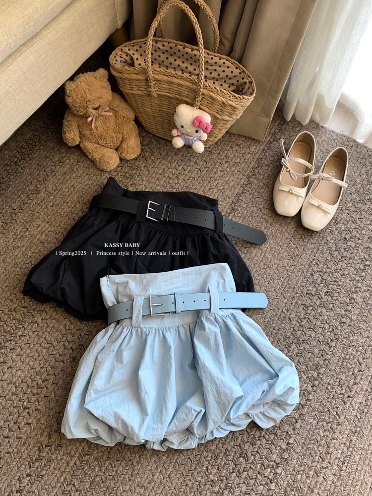 Mini Plain Waist Belt Skirt Paperbag + Set: High