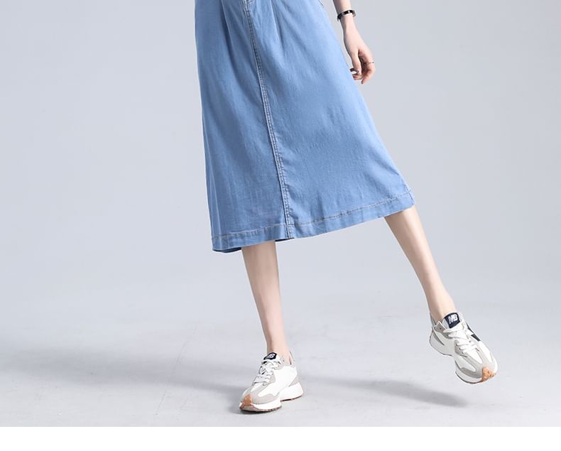 Denim Skirt High Waist Midi A-Line