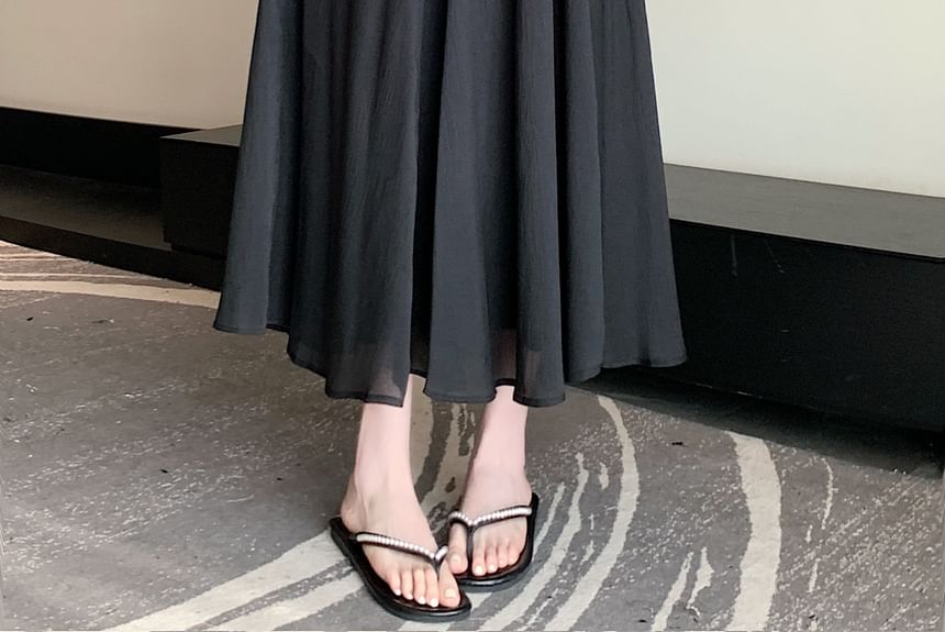 Mesh Rise Skirt A-Line Midi Plain High