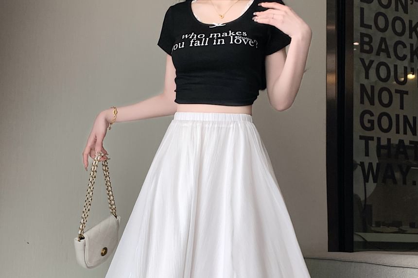 Mesh Rise Skirt A-Line Midi Plain High