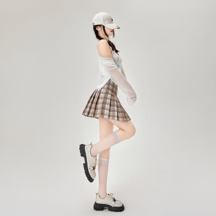 Mini Plaid High Rise A-Line Pleated Skirt