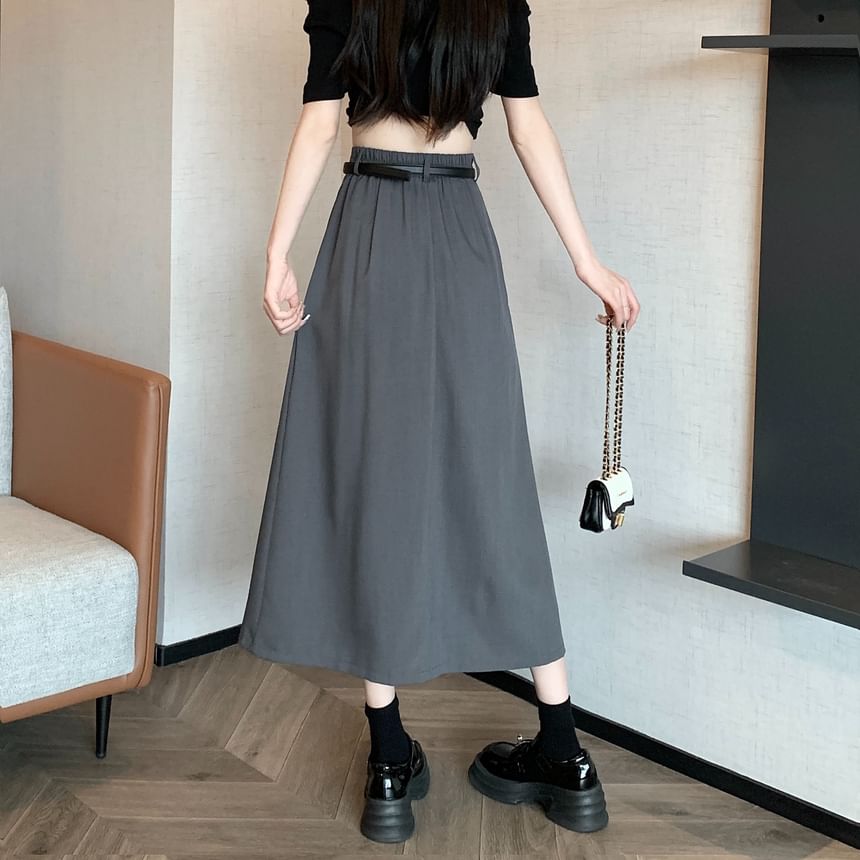 High Rise A-Line Midi Plain Pleated Skirt