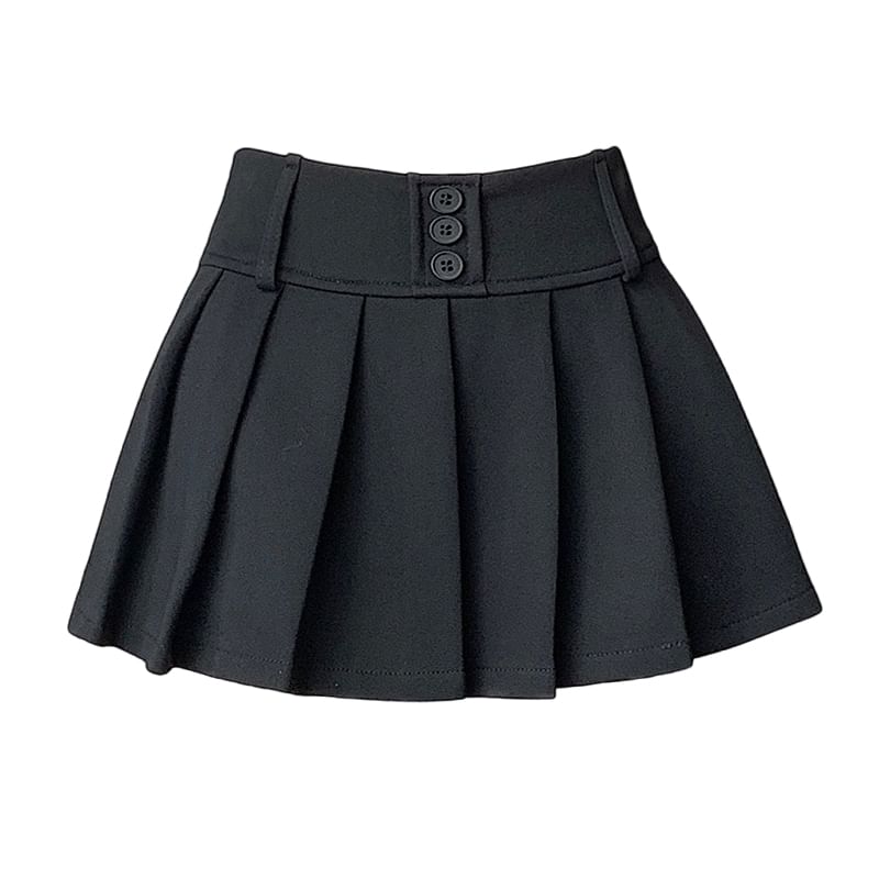 Waist A-Line High Pleated Skort Plain Mini