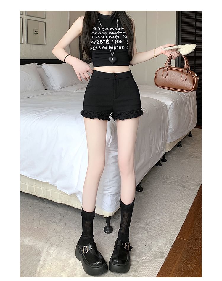 High Pants Plain Trim Hot Frill Waist